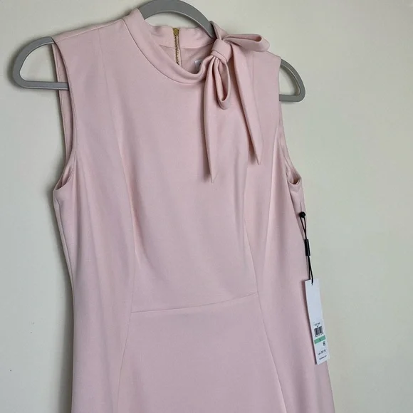 NWT Calvin Klein Women's Sleeveless Seamed Sheath With Tie Neck Pink Size 8 - Picture 1 of 16